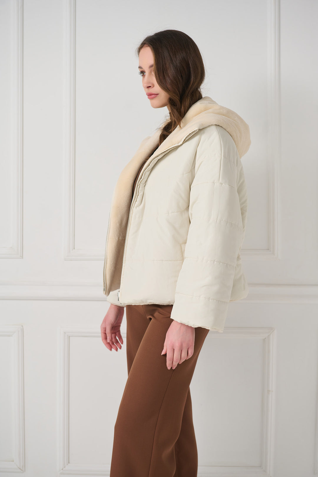 Двусторонняя куртка из стриженой норки с капюшоном