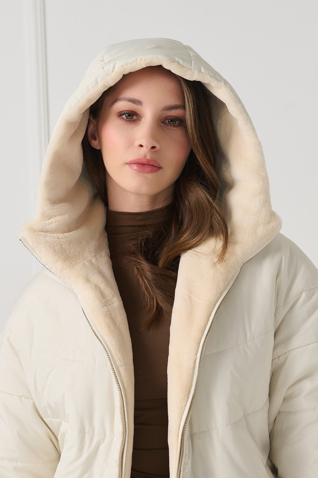 Двусторонняя куртка из стриженой норки с капюшоном