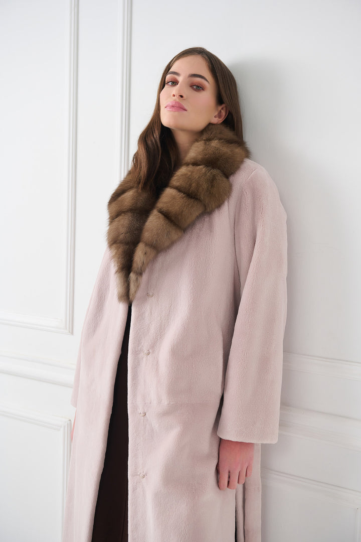 Long Sheared Mink Coat with Sable Collar
