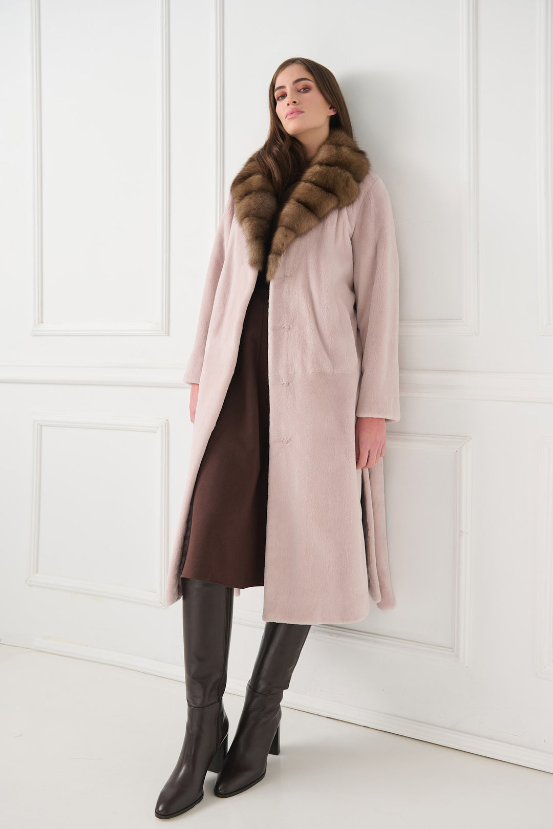 Long Sheared Mink Coat with Sable Collar