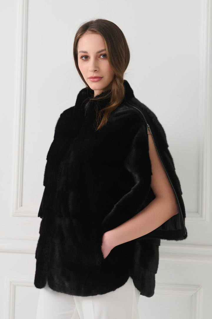 Giacca in visone con maniche dettagliate con zip