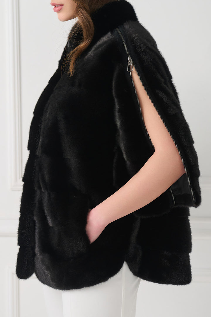 Giacca in visone con maniche dettagliate con zip