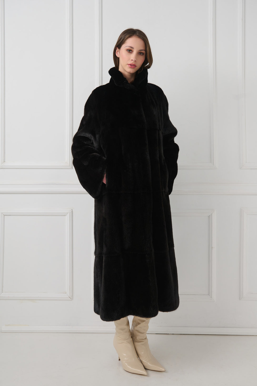 Full-Length Mink Fur Coat with Collar