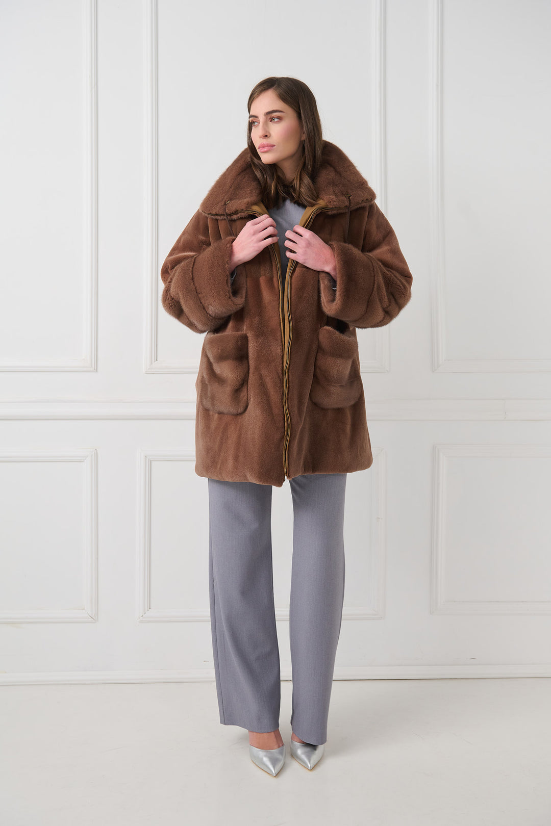 Veste réversible en vison rasé