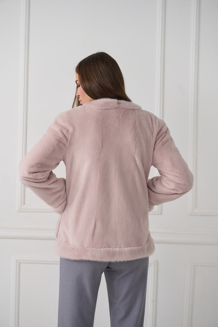 Giacca in visone tosato con dettagli in visone a pelo lungo