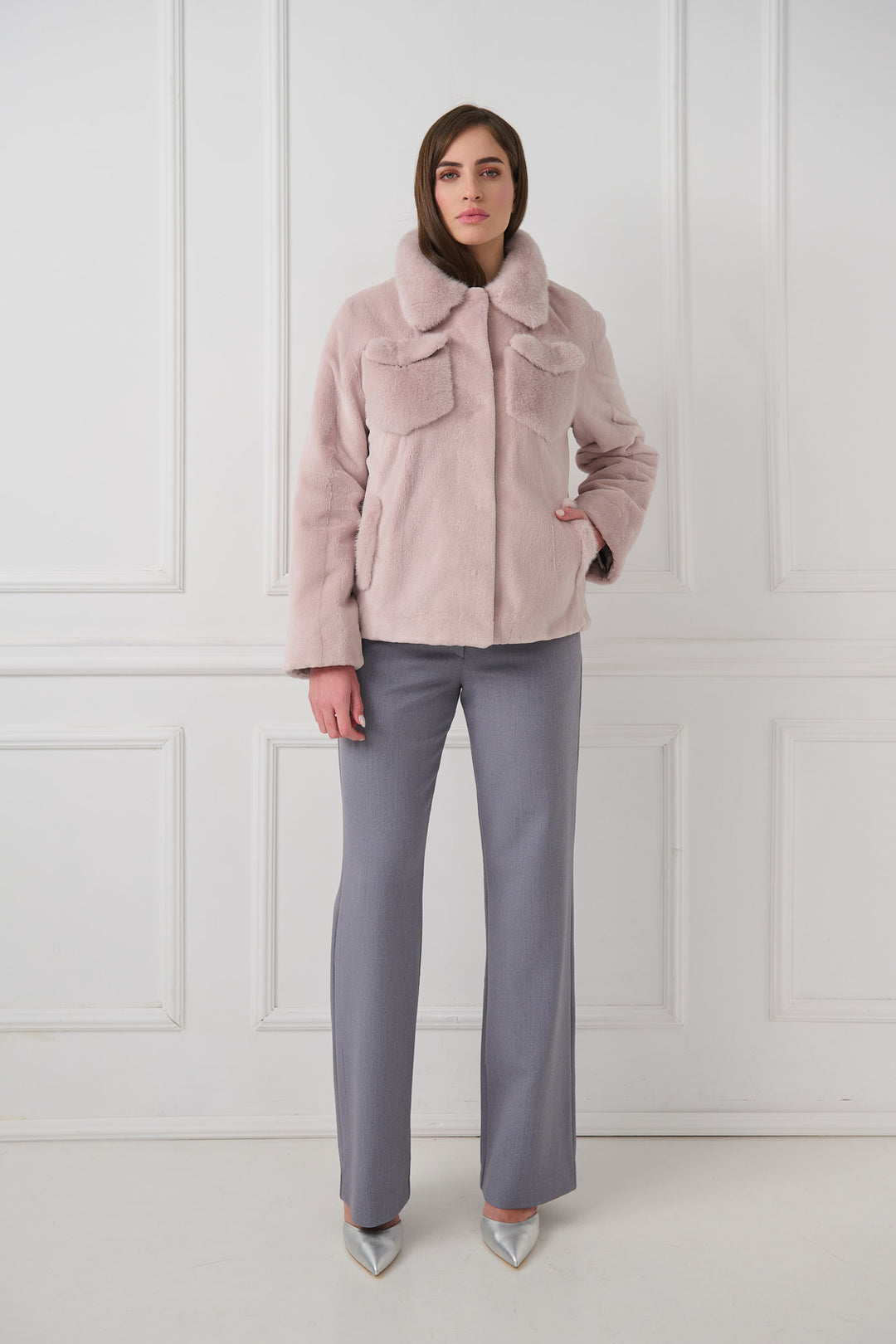 Jacke aus geschorenem Nerz mit edlen Pelzakzenten