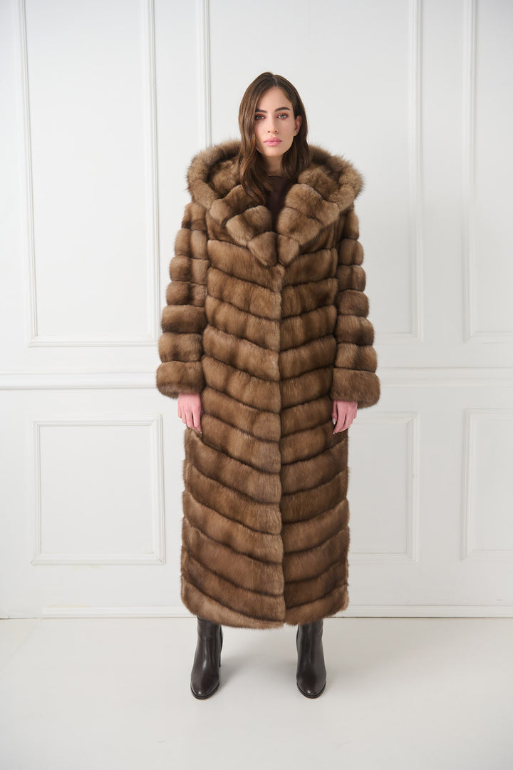 Long Hooded Sable Fur Coat