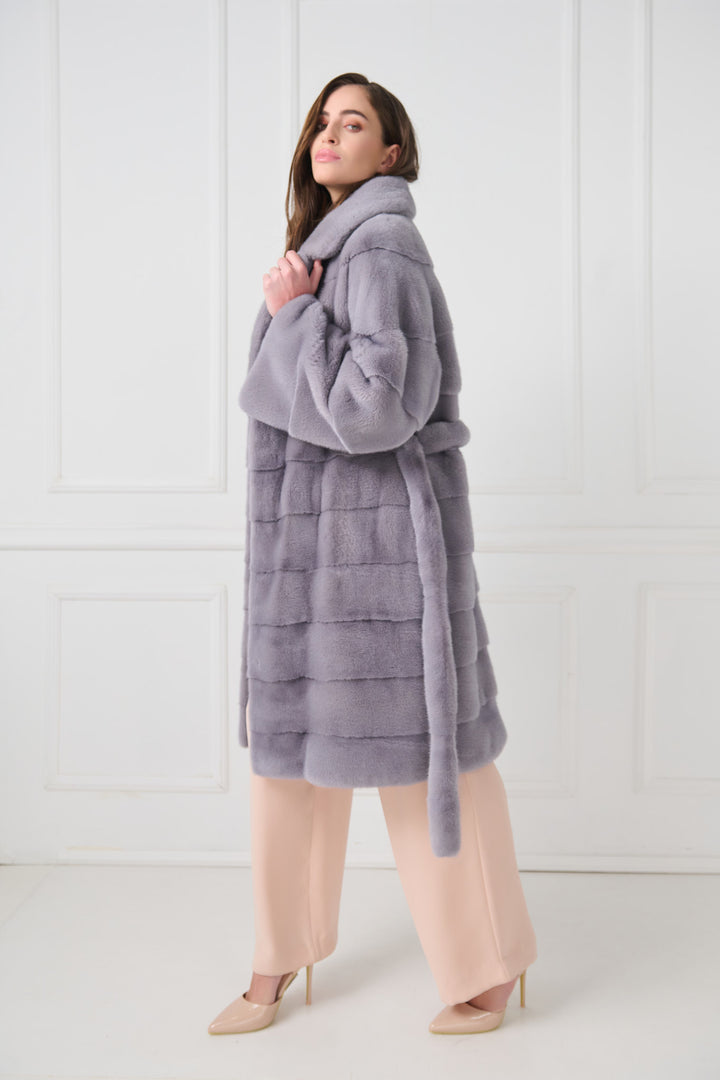 Midi mink coat with english lapels