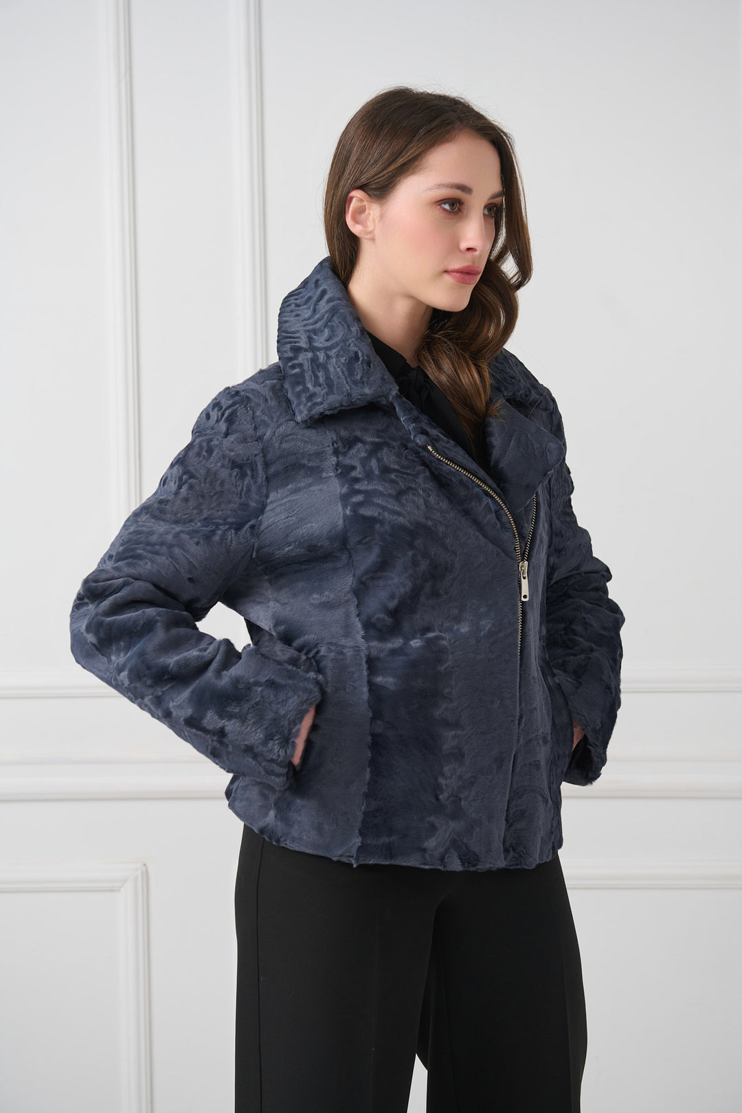 Giacca da motociclista corta in agnello persiano