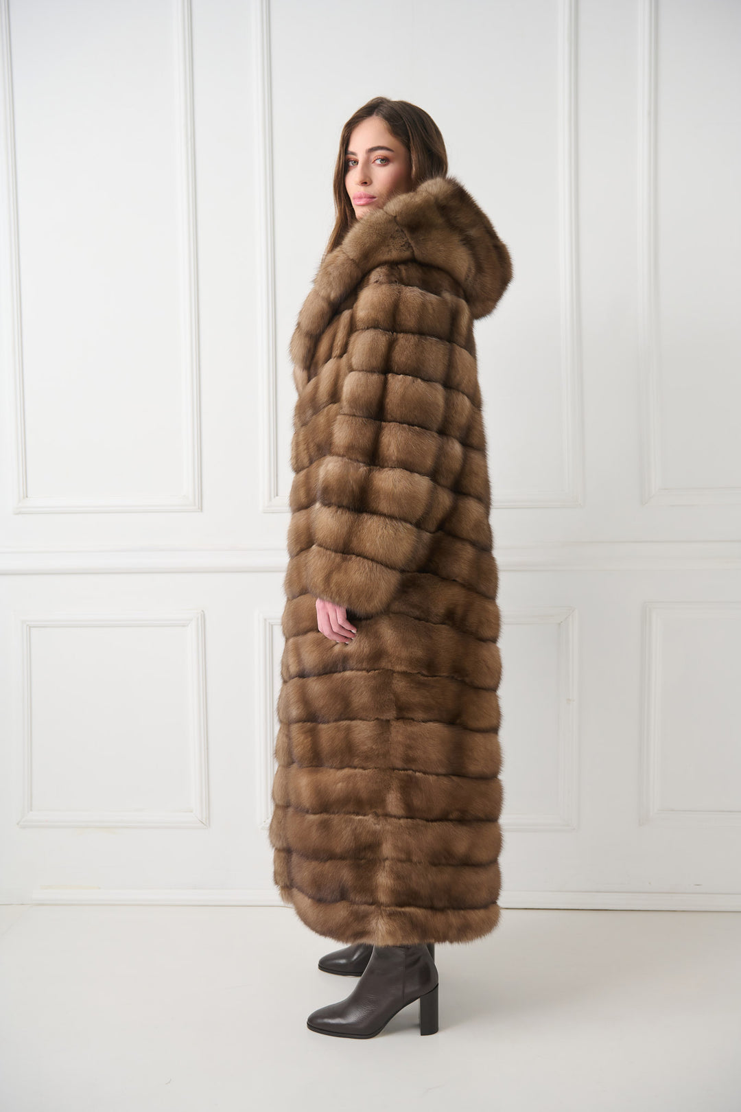 Long Hooded Sable Fur Coat