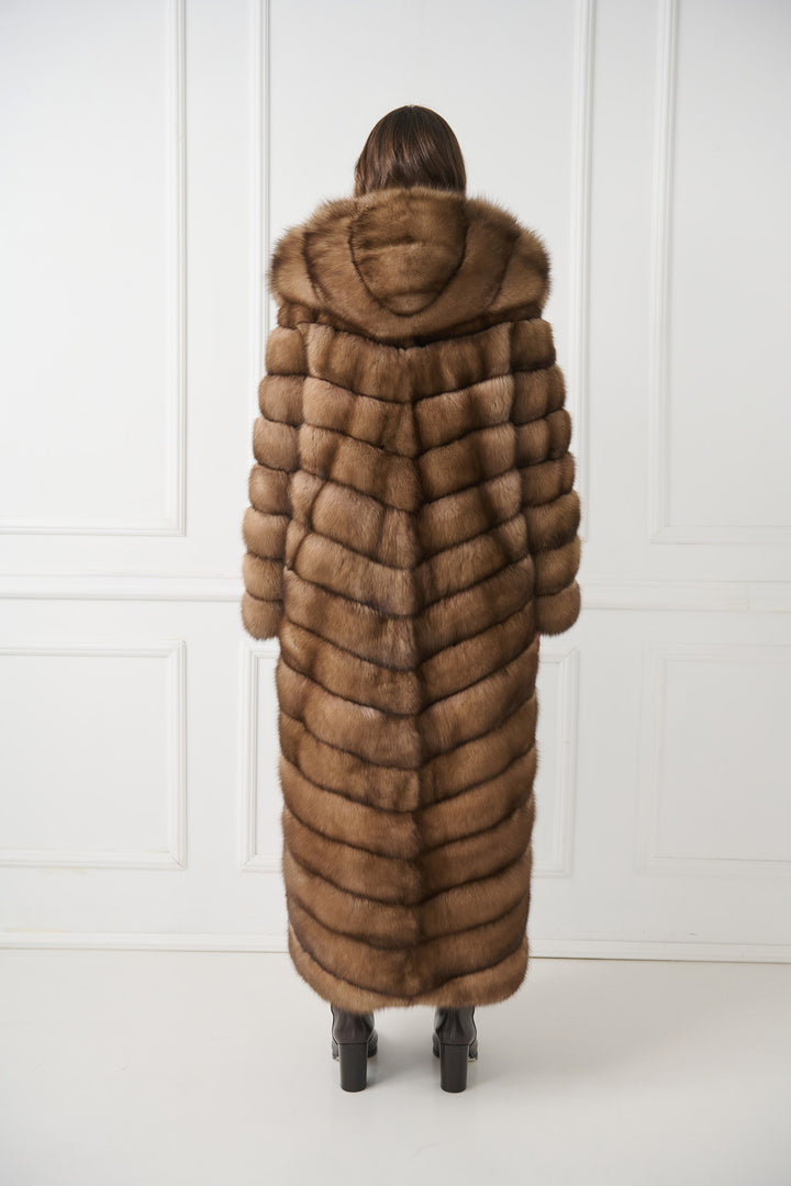 Long Hooded Sable Fur Coat