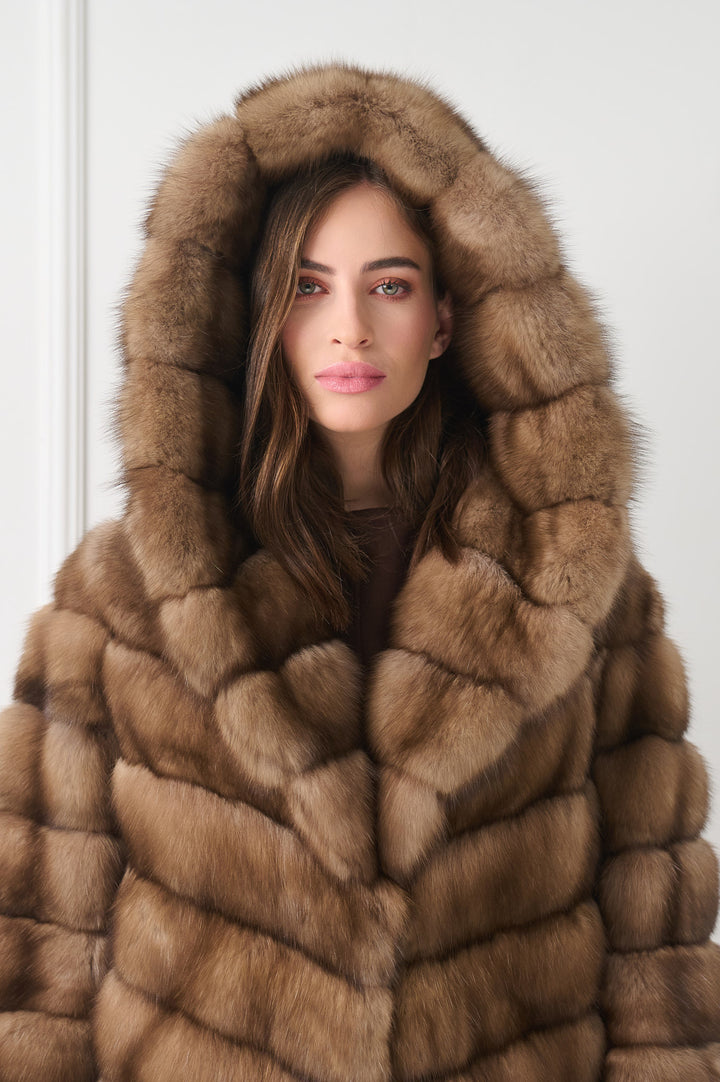 Long Hooded Sable Fur Coat