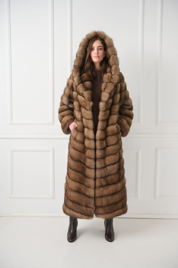 Long Hooded Sable Fur Coat