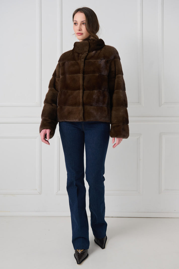 VESTE RÉVERSIBLE À CAPUCHE EN VISON