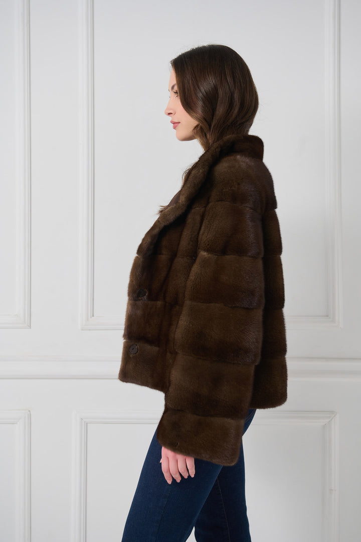 VESTE RÉVERSIBLE À CAPUCHE EN VISON