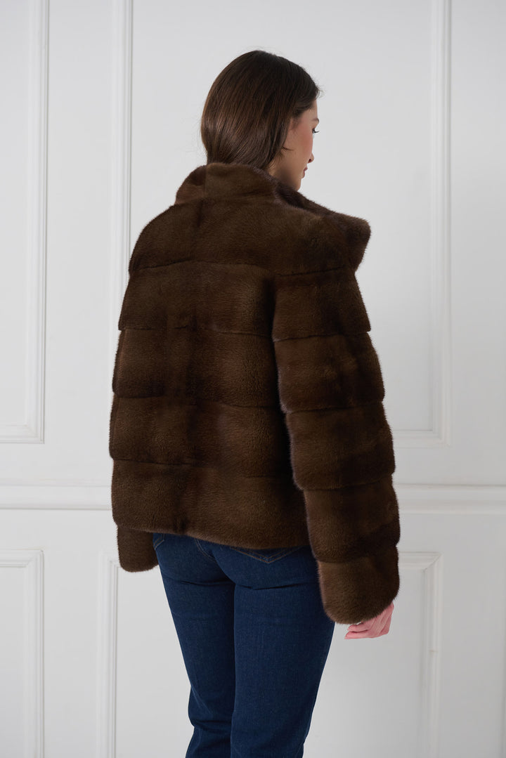 VESTE RÉVERSIBLE À CAPUCHE EN VISON