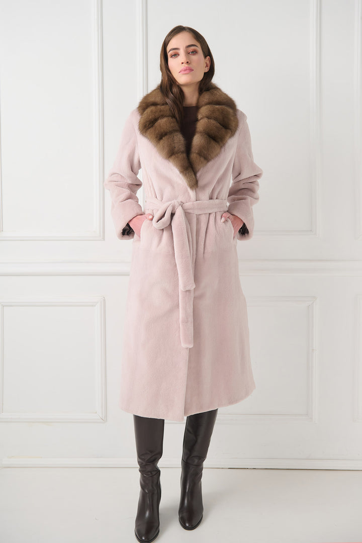 Long Sheared Mink Coat with Sable Collar