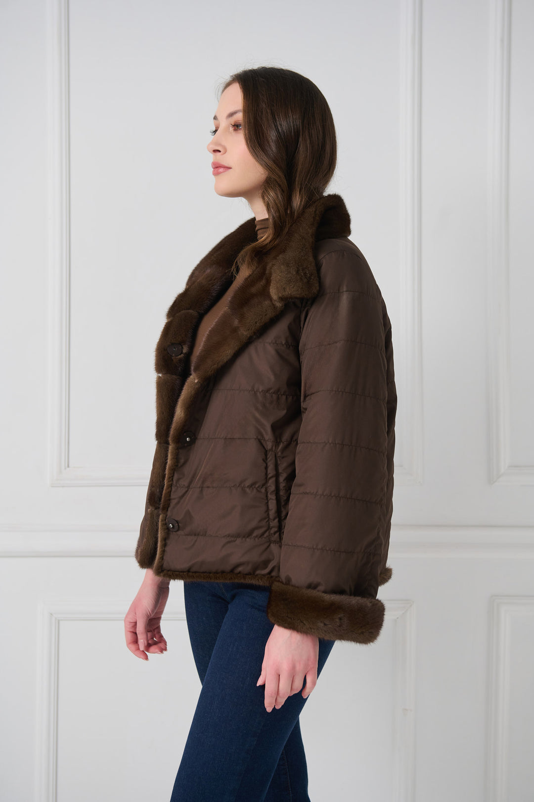 VESTE RÉVERSIBLE À CAPUCHE EN VISON