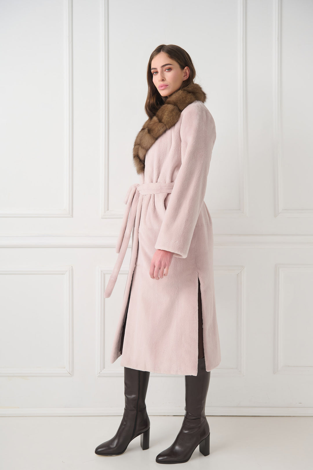 Long Sheared Mink Coat with Sable Collar