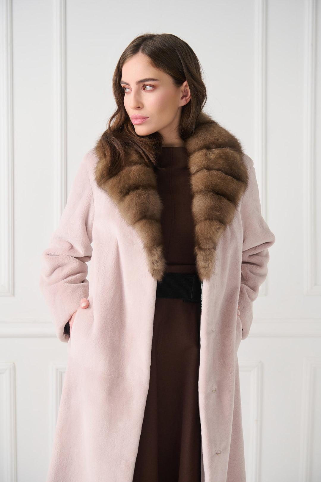 Long Sheared Mink Coat with Sable Collar