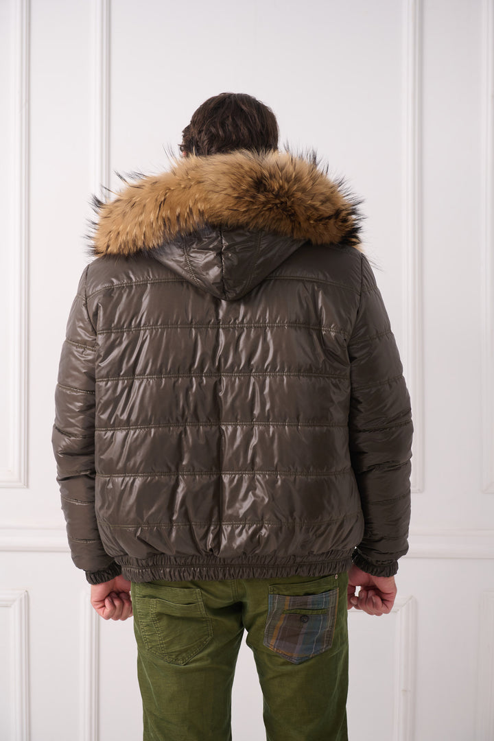 Veste réversible pour homme avec capuche renard et raton laveur