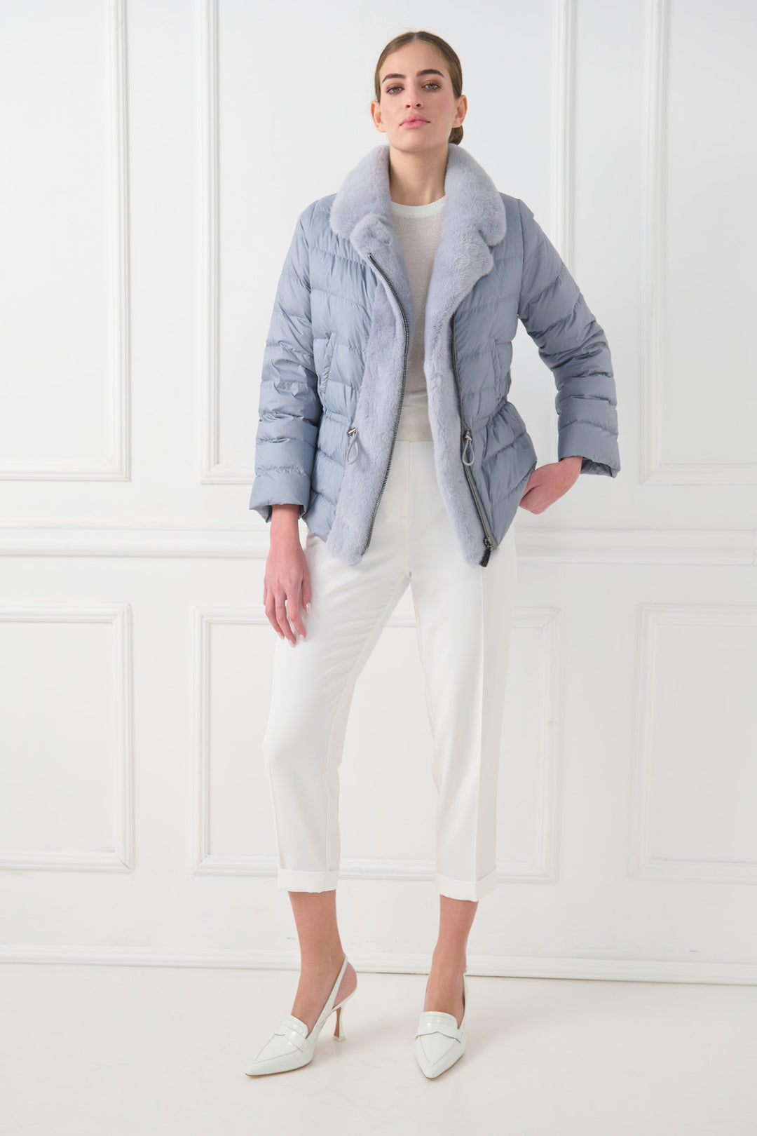 Short down jacket with mink