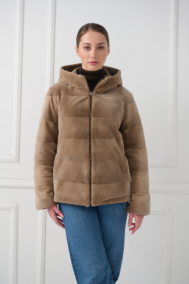 Двусторонняя куртка из стриженой норки с капюшоном
