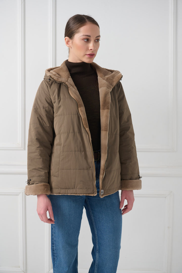 Двусторонняя куртка из стриженой норки с капюшоном