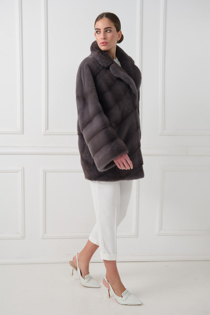 Giacca in Visone a Motivo Chevron