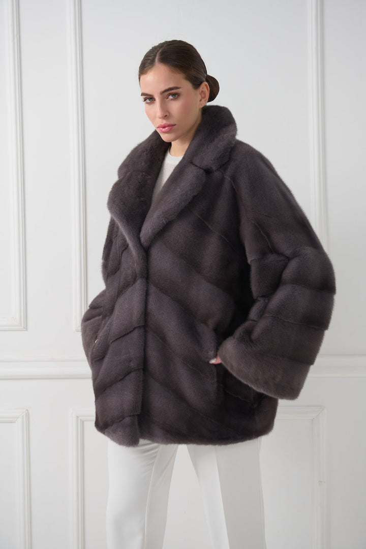 Giacca in Visone a Motivo Chevron