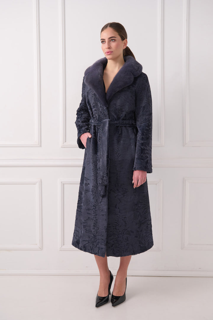 Long Persian Lamb Coat with Mink Collar