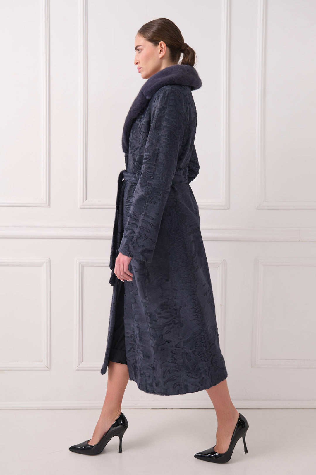 Long Persian Lamb Coat with Mink Collar