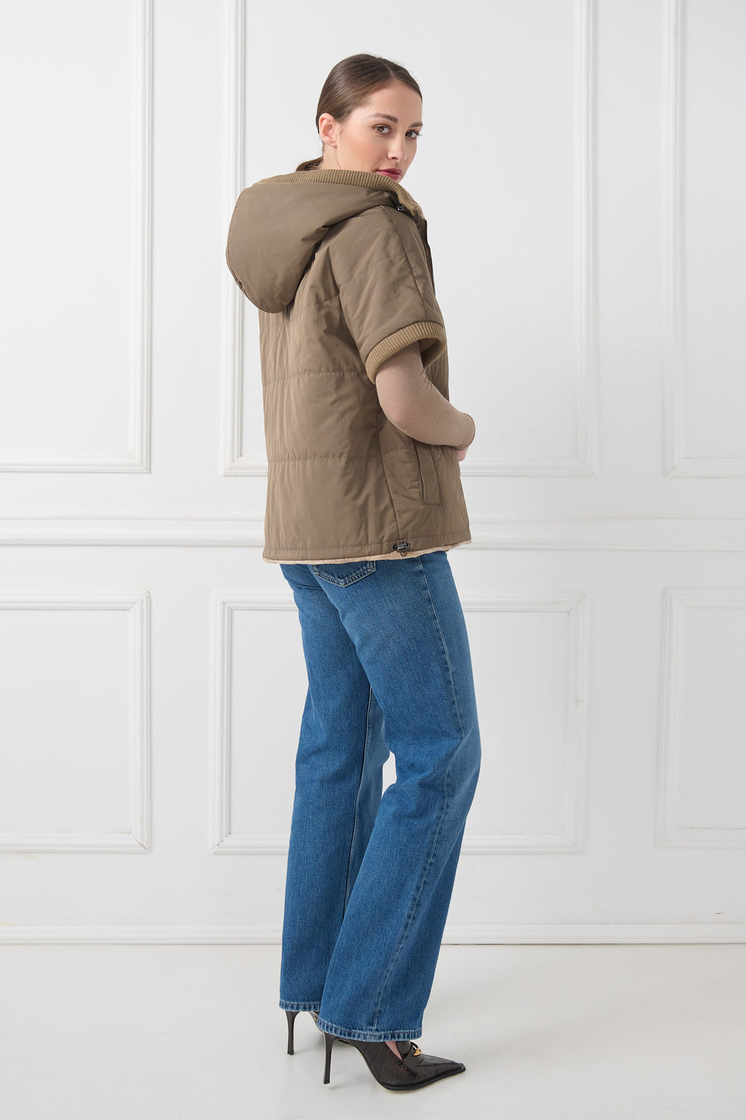 Giacca reversibile con cappuccio in visone tosato