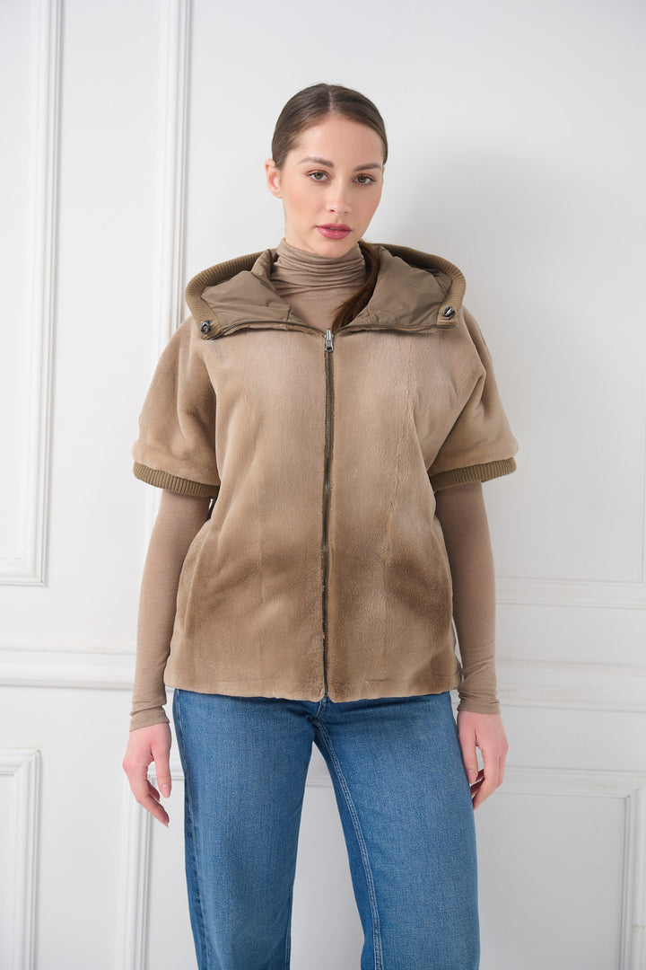Giacca reversibile con cappuccio in visone tosato
