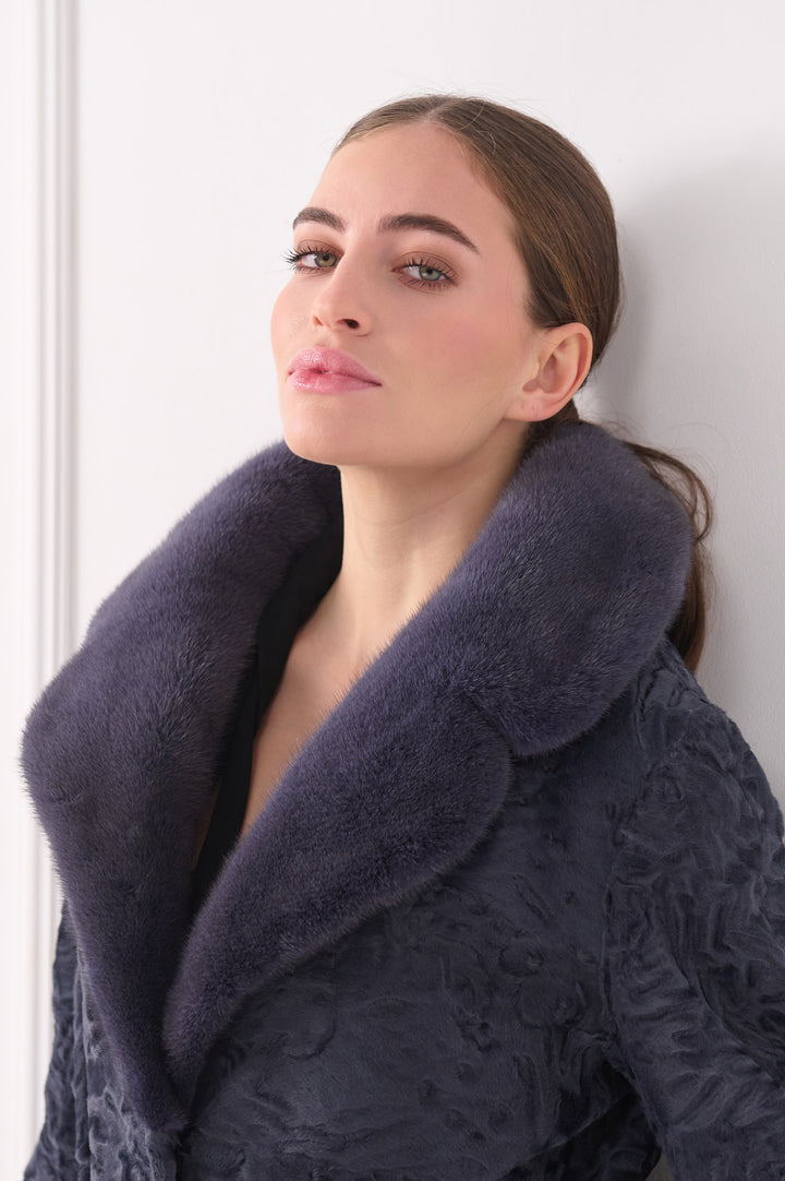 Long Persian Lamb Coat with Mink Collar