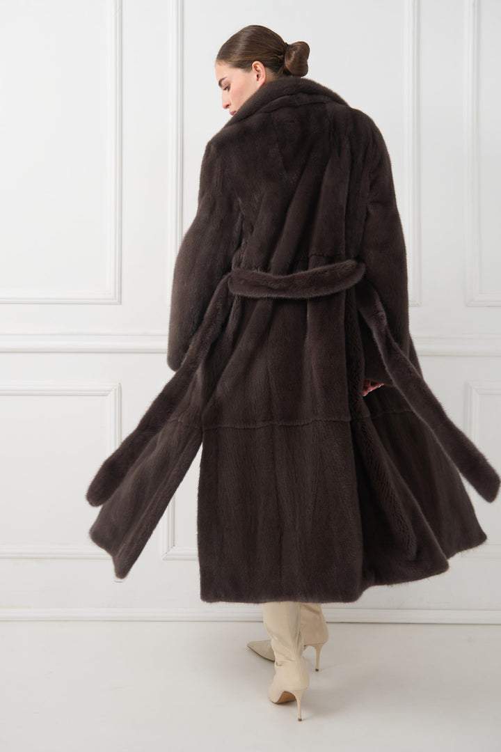 Long Mink Fur Coat with English Collar and Belt