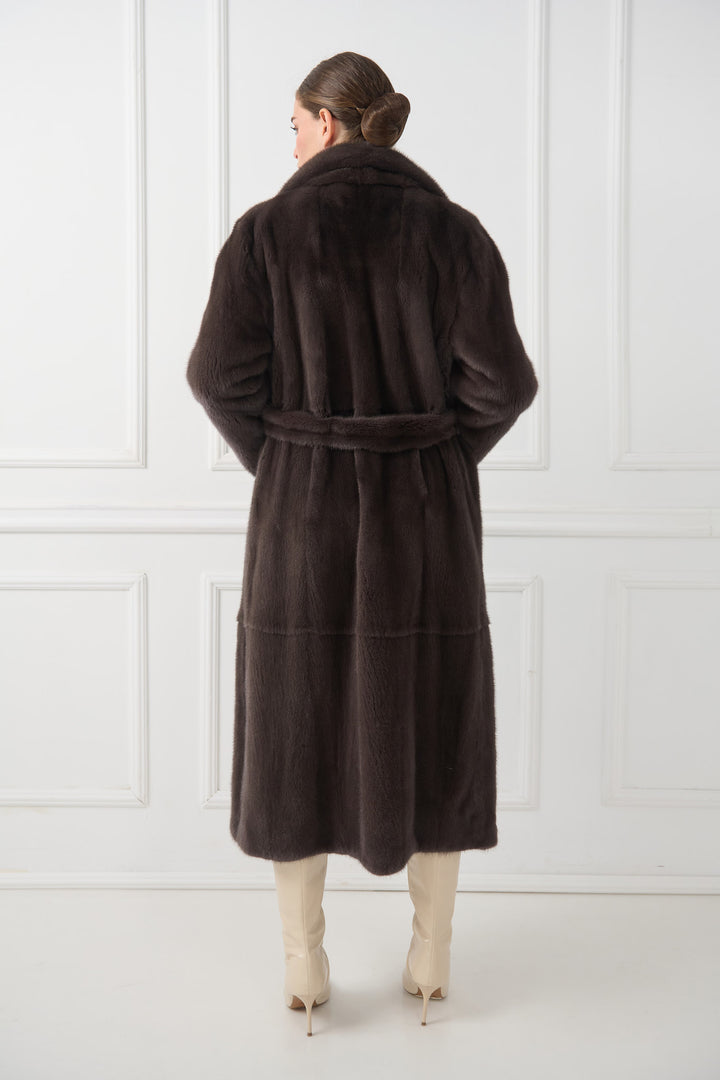 Long Mink Fur Coat with English Collar and Belt