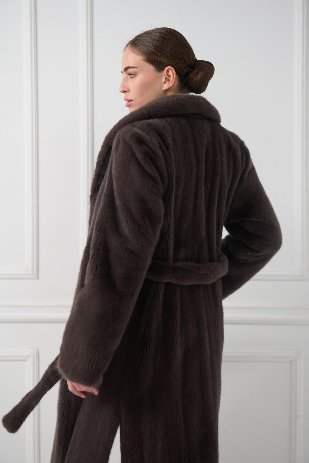 Long Mink Fur Coat with Collar and Belt