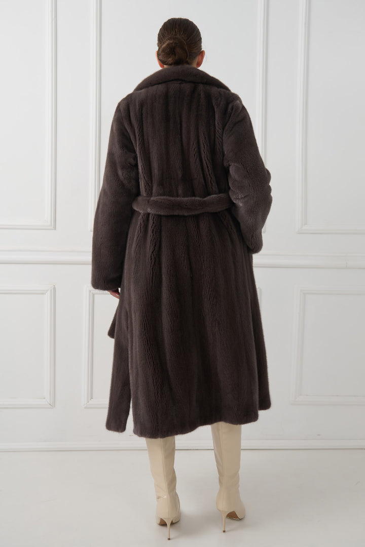 Long Mink Fur Coat with Collar and Belt