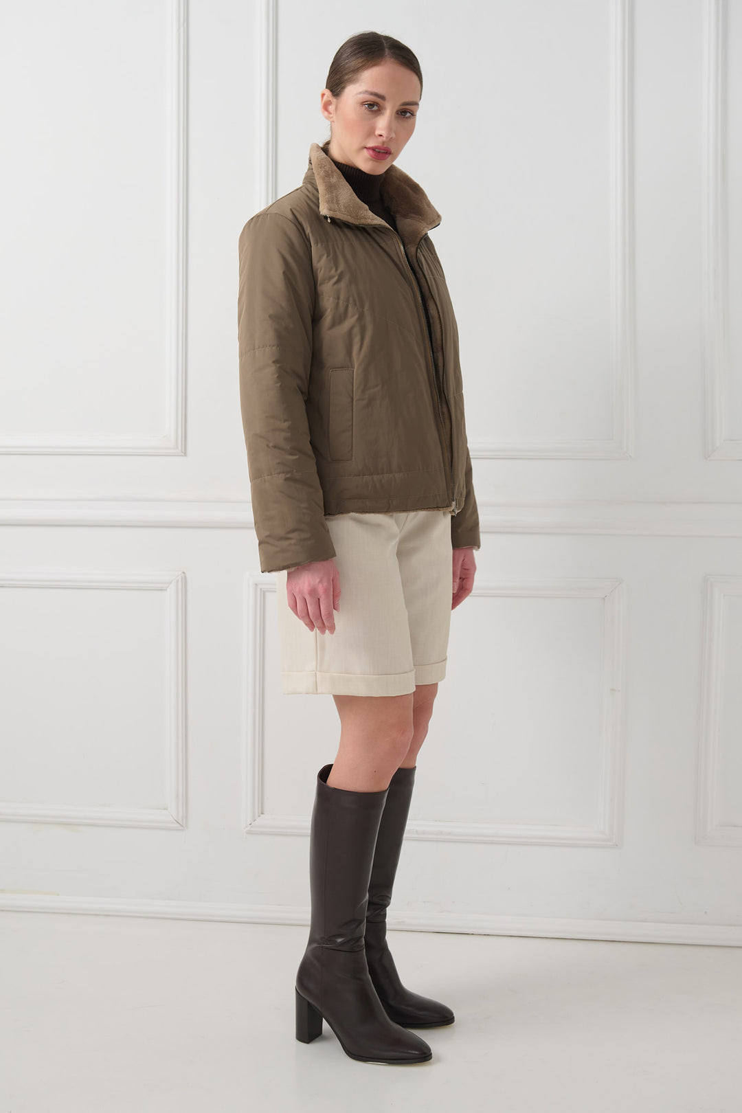 Двусторонняя куртка из стриженой норки с воротником-стойкой