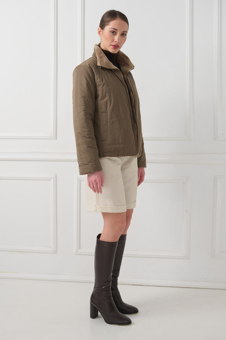 Двусторонняя куртка из стриженой норки с воротником-стойкой