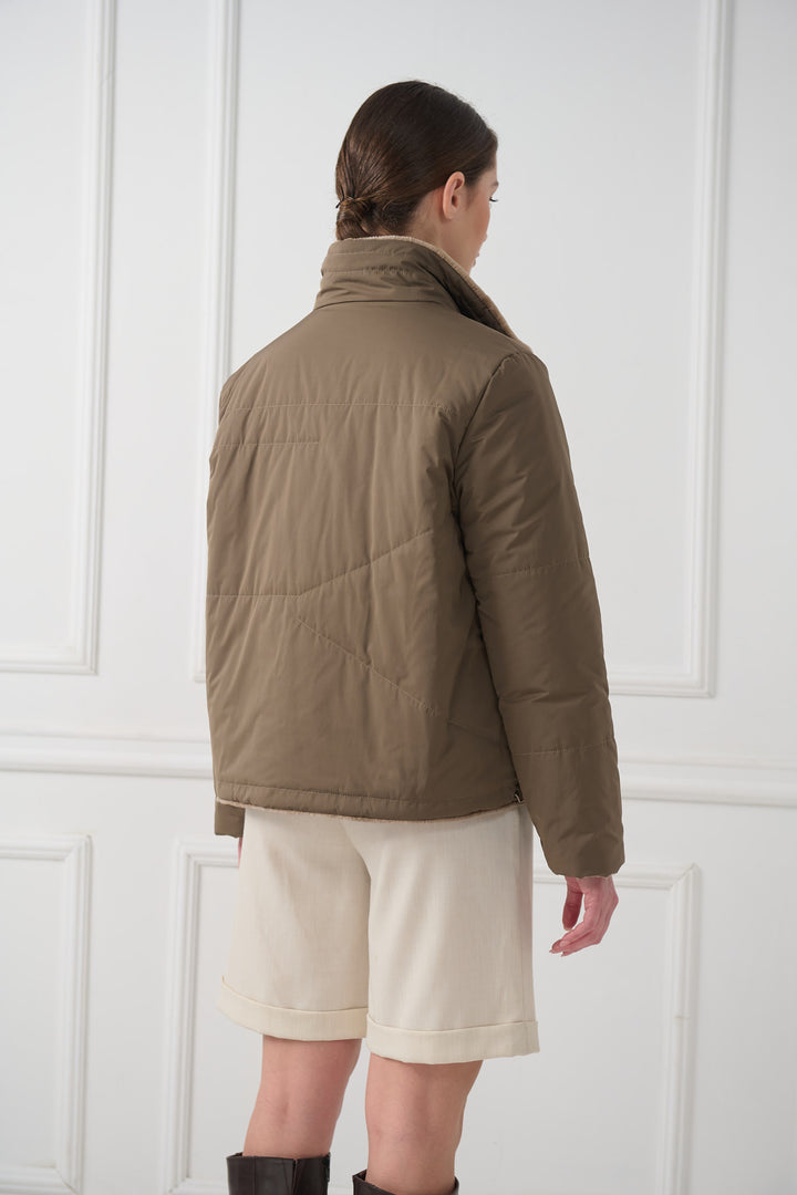 Двусторонняя куртка из стриженой норки с воротником-стойкой