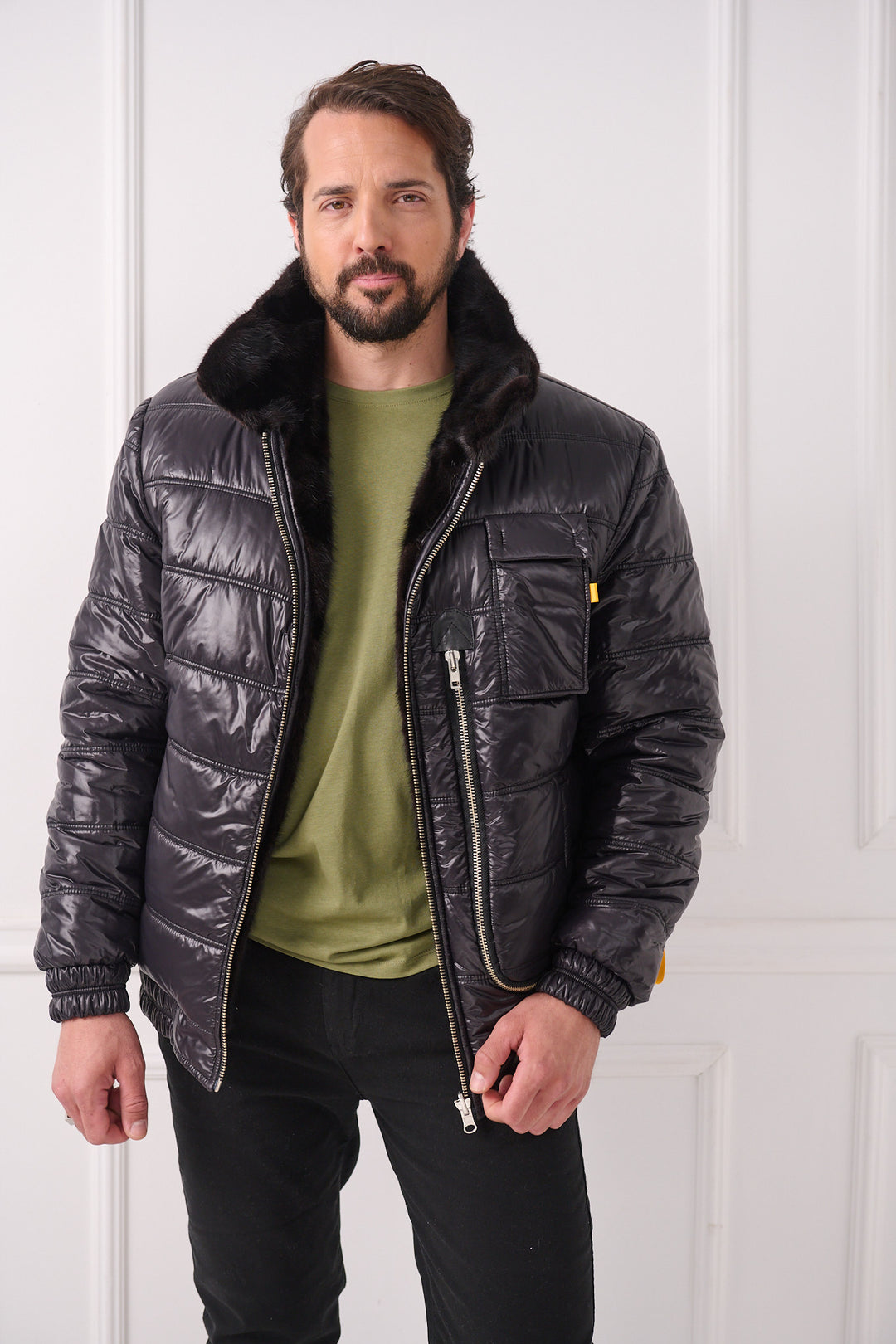 Veste aviateur réversible en vison pour homme