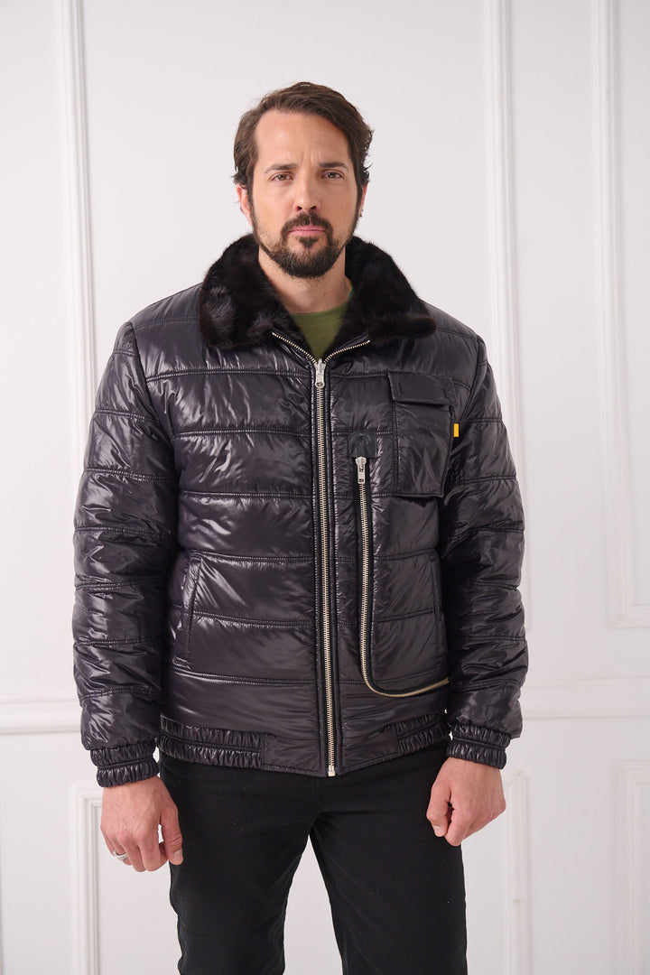 Veste aviateur réversible en vison pour homme