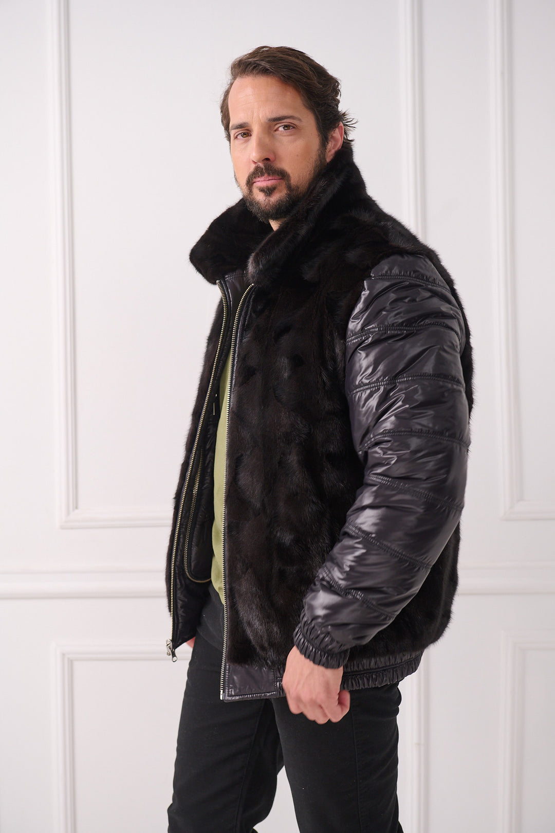 Veste aviateur réversible en vison pour homme