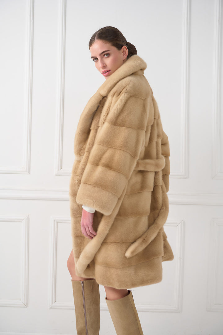 Hooded Mink Fur Coat with Belt