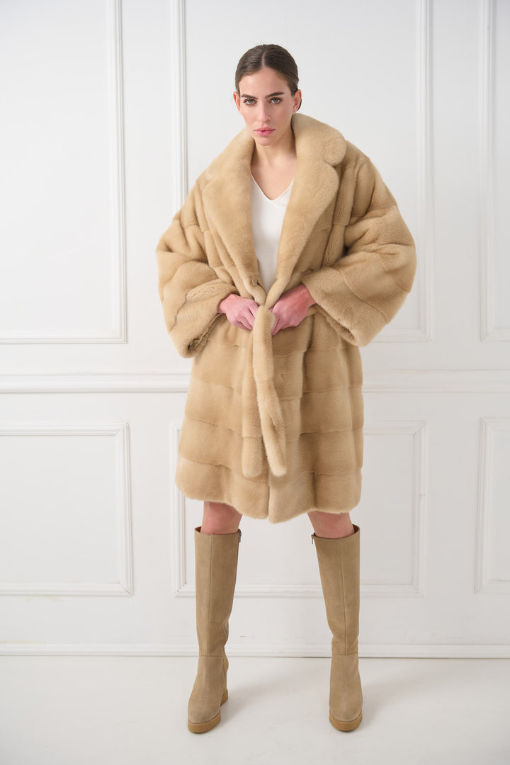 Hooded Mink Fur Coat with Belt