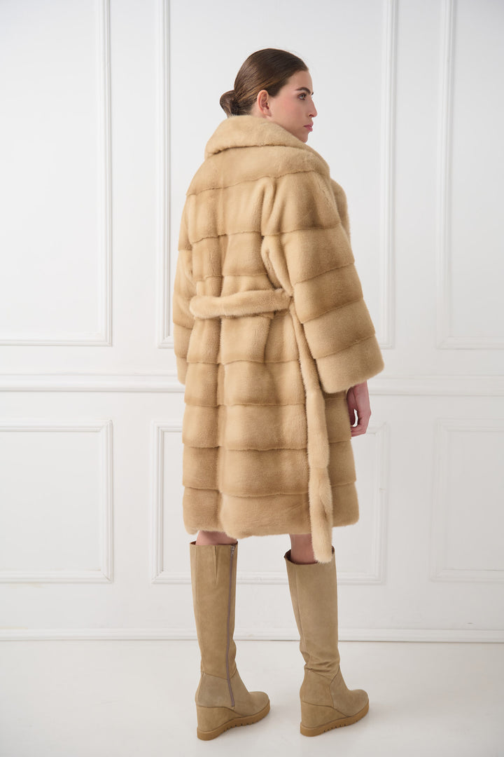 Hooded Mink Fur Coat with Belt