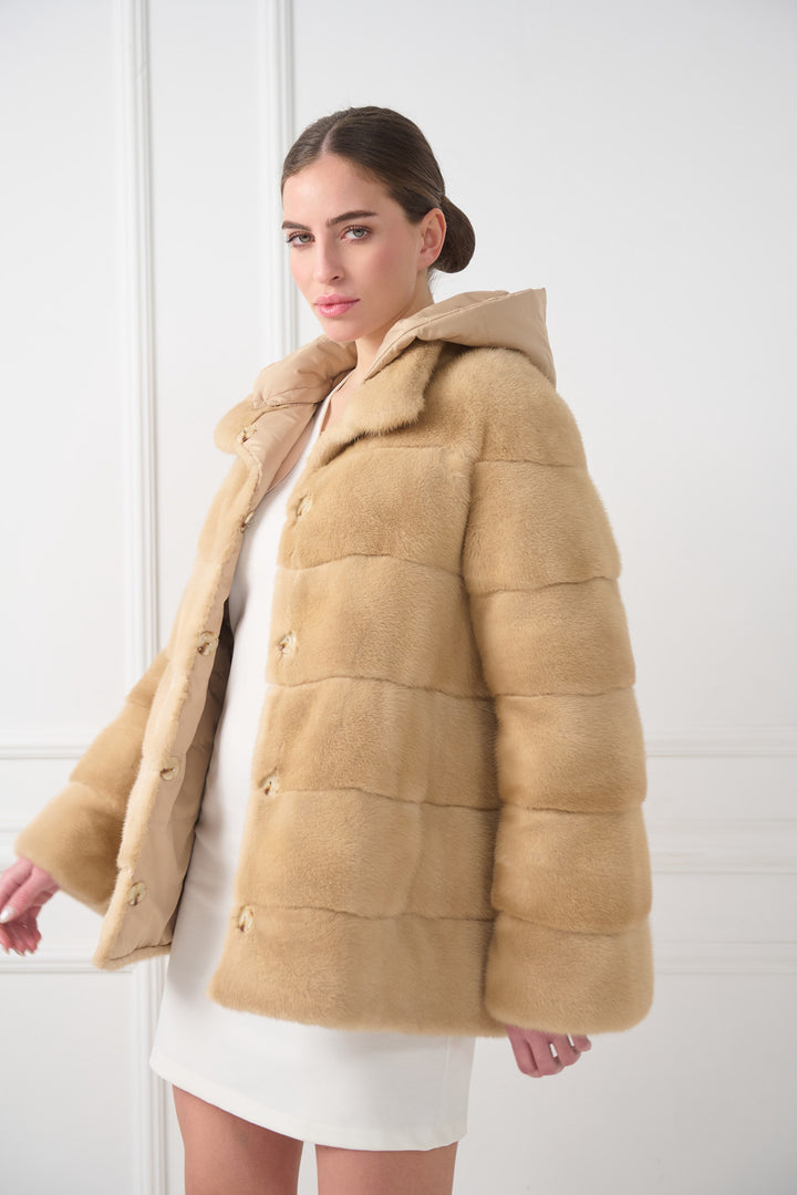 GIACCA IN VISONE REVERSIBILE CON CAPPUCCIO