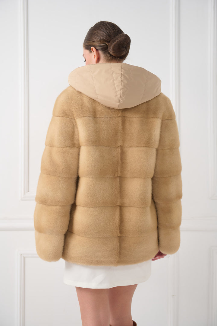 GIACCA IN VISONE REVERSIBILE CON CAPPUCCIO